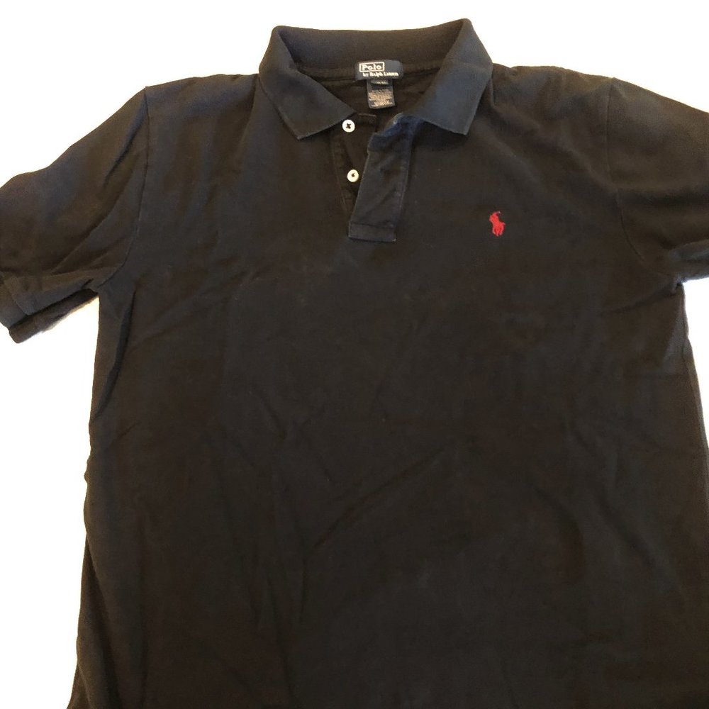 This young men's Ralph Lauren Polo shirt is black, size XL, with a red pony logo